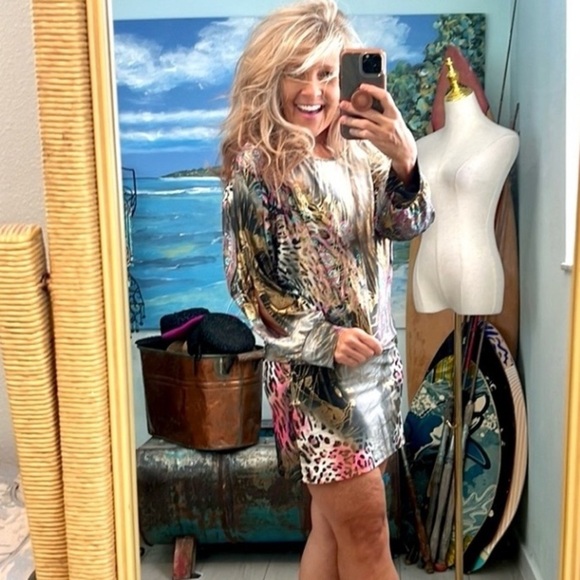 Anthro’s Uluwatu, Y2K Multicolor Mashup, Open-Back, Stretch, Dress, Size Lg - Picture 3 of 10